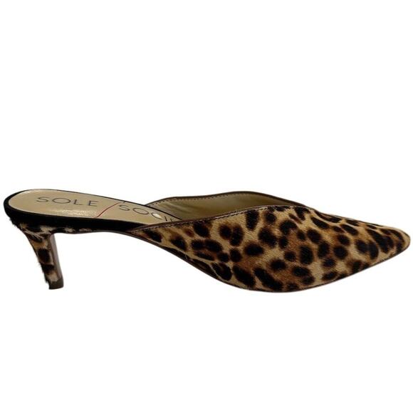 Sole Society woman’s Leopard Print Mule Heels Size 6.5 Pointed Toe Slip-On Chic - Picture 4 of 7